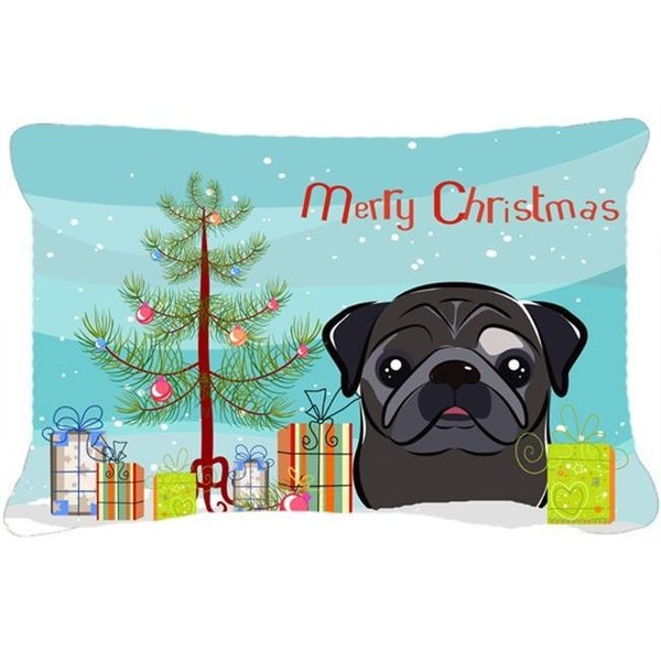 Carolines Treasures Carolines Treasures BB1635PW1216 Christmas Tree & Black Pug Fabric Decorative Pillow BB1635PW1216